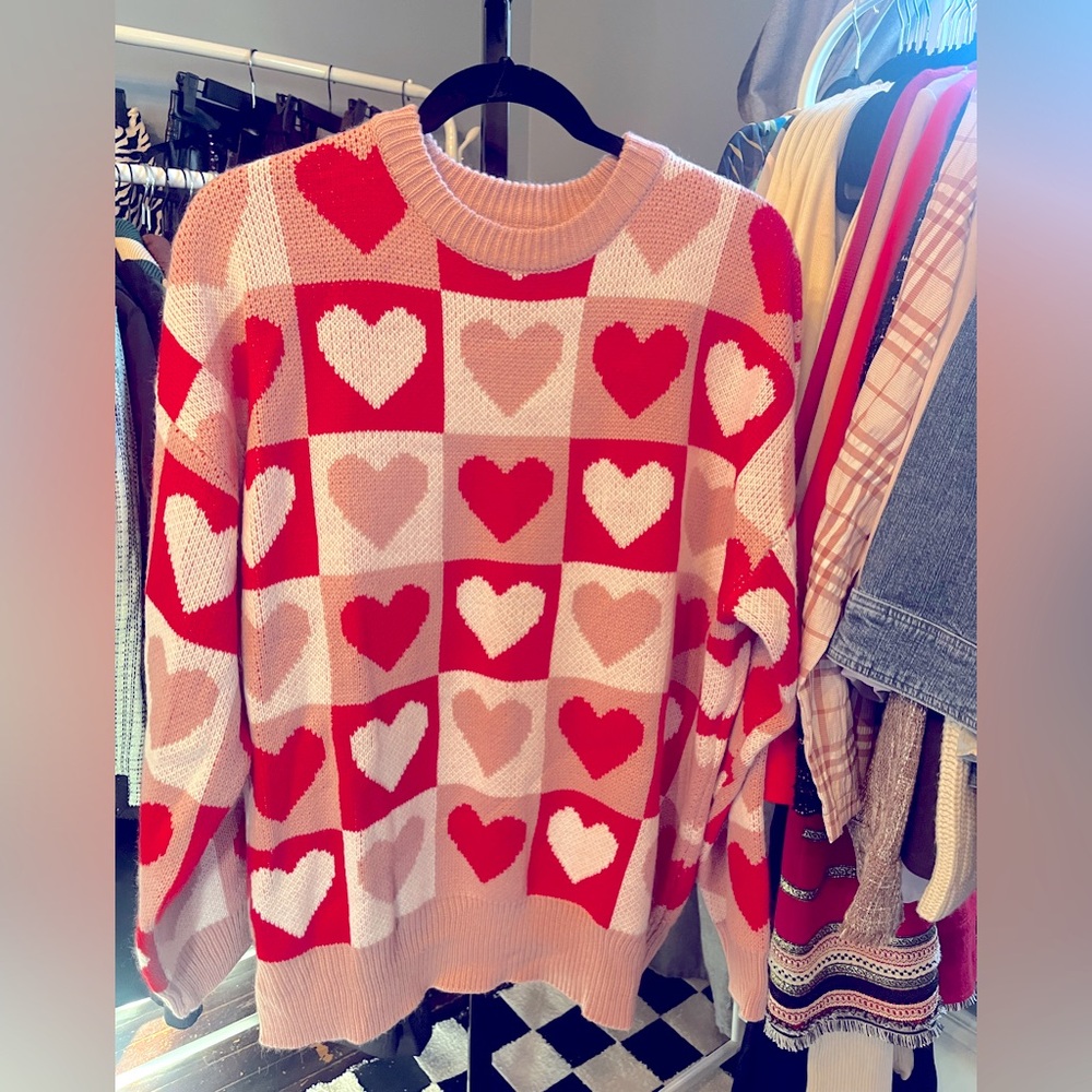 Checkered heart sweater